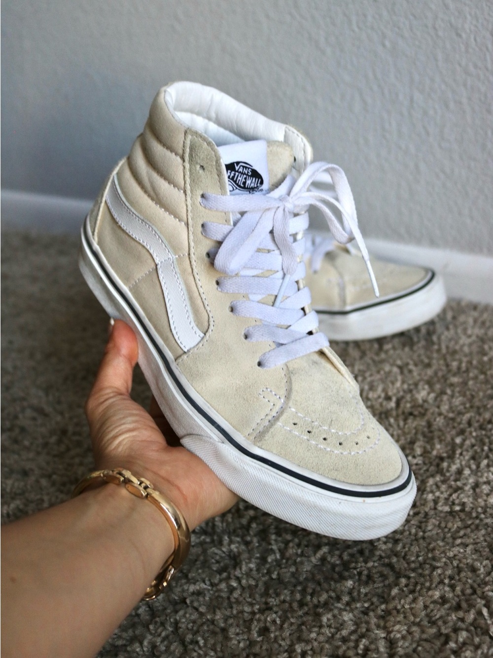 Vans Sk8-hi High Top Suede White Cream Sneakers size men 4.5 womens 6